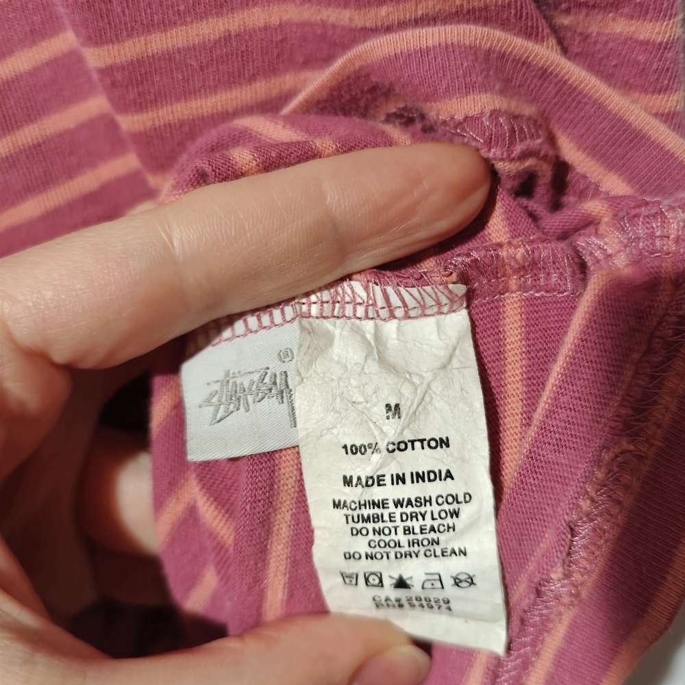 Vintage Stussy Shirt Men's Medium Striped Salmon Pink 100% Cotton - Picture 5 of 7
